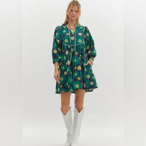 ENTRO Floral print ¾ sleeve pullover babydoll dress fe
